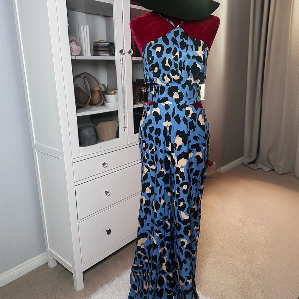 Elegant Blue Leopard Print jumpsuit